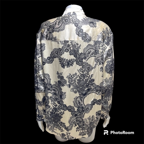 Vintage Bob Mackie lace print silk blouse Sz 12 - Picture 2 of 3